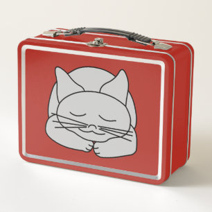 Schlafende graue Katze Metall Brotdose