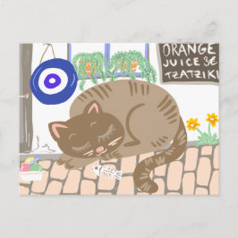 Schlafende griechische Taverne Katze mediterrane S Feiertagspostkarte