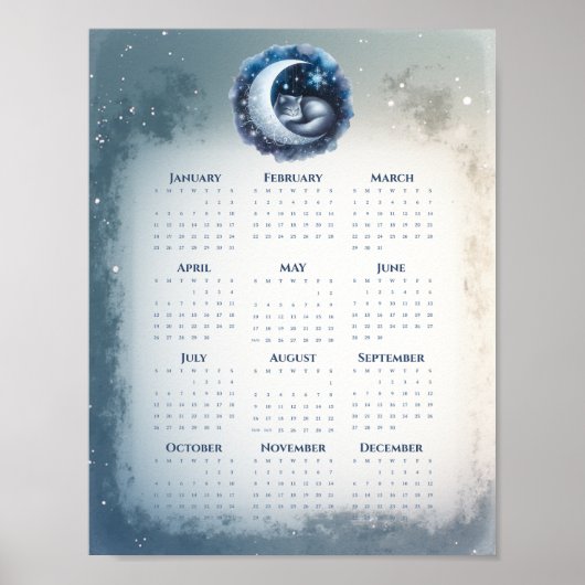 Schlafende Katze auf dem Mond 2026 Kalender Träume Poster (Vorne)