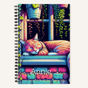 Schlafende Katze auf der Fensterbank Ai-Kunst Pers Notizblock