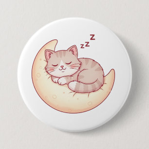 Schlafende Katze auf einem Mondkissen – gemütliche Button
