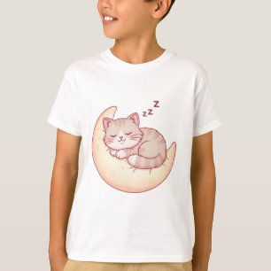 Schlafende Katze auf einem Mondkissen – gemütliche T-Shirt
