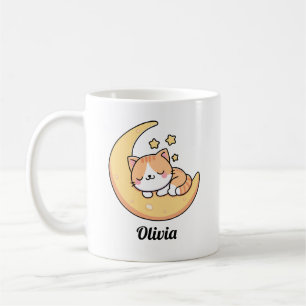Schlafende Katze auf einem Mondtraum benutzerdefin Kaffeetasse