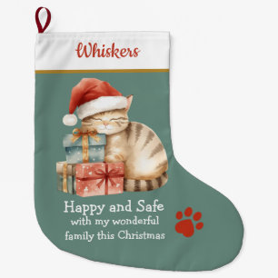 Schlafende Katze auf Weihnachtsgeschenken Weihnach Großer Weihnachtsstrumpf