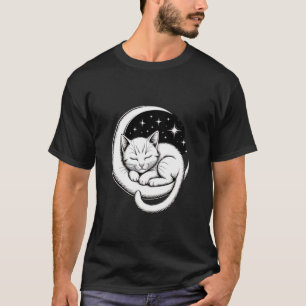 Schlafende Katze auf zunehmendem Mond T-Shirt