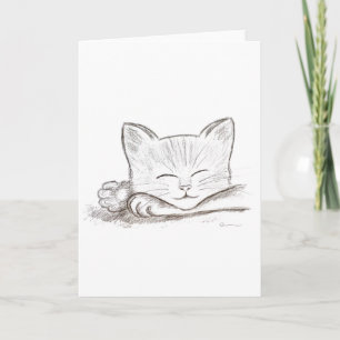 Schlafende Katze Bleistiftzeichnung Grußkarte Karte