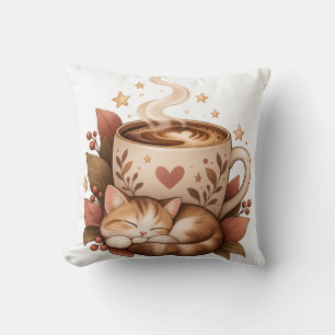Schlafende Katze Coffee Cozy Herbst Wurf Kissen