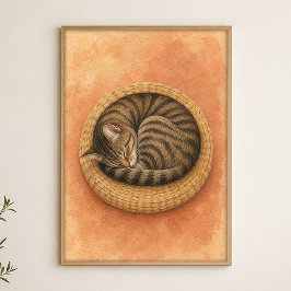 Schlafende Katze Curl Wasserfarbe Whimsical Art Po Poster