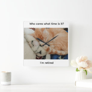 Schlafende Katze Foto Ruhestands-Geschenkuhr Quadratische Wanduhr