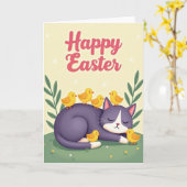 Schlafende Katze Frühlingskarte Karte (Gelbe Blume)