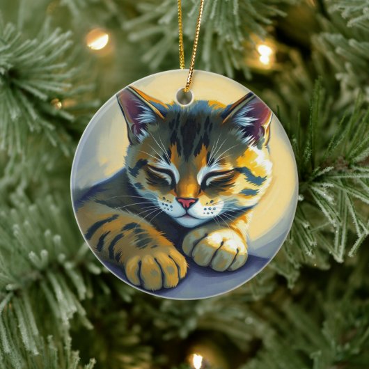 Schlafende Katze Keramik Ornament (Baum)