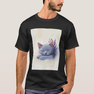 Schlafende Katze mit Lavendel-Haustier-Illustratio T-Shirt