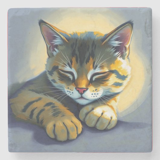 Schlafende Katze Steinuntersetzer (Vorderseite)