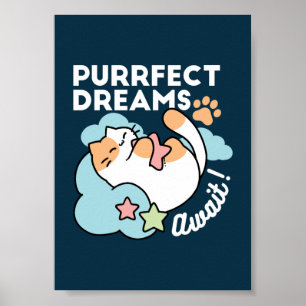 Schlafende Katze umarmt Stern – Purrfekte Träume S Poster