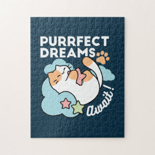 Schlafende Katze umarmt Stern – Purrfekte Träume S Puzzle
