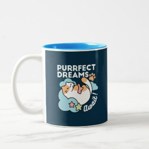 Schlafende Katze umarmt Stern – Purrfekte Träume S Zweifarbige Tasse