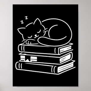 Schlafende Katze und Bücher süß liebenswert gemütl Poster
