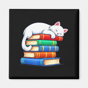 Schlafende Katze und Bücher süß lustig gemütlich B Magnet