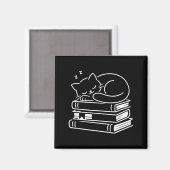 Schlafende Katze und Bücher süß niedlich gemütlich Magnet (Vorderseite/Rückseite)