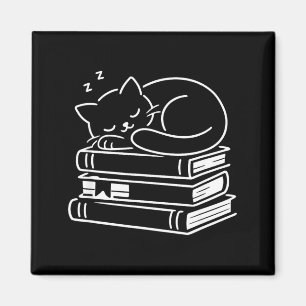 Schlafende Katze und Bücher süß niedlich gemütlich Magnet