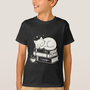Schlafende Katze und Bücher süß niedlich gemütlich T-Shirt