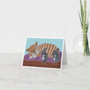 Schlafende Katze und hinterlistige Mäuse gefaltete Dankeskarte