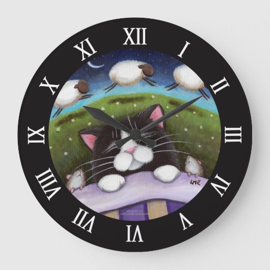 Schlafende Katze und Mäuse träumen von Schafen Große Wanduhr (Vorderseite)
