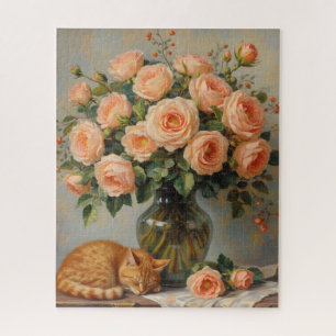 Schlafende Katze und Rosen Puzzle