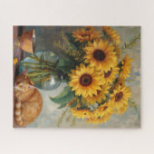 Schlafende Katze und Sonnenblumen Puzzle (Horizontal)