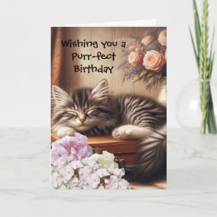 Schlafende Katze zum Geburtstag Karte