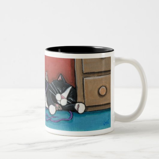 Schlafende Katzen- und Mäuse-Tasse Zweifarbige Tasse (Rechts)