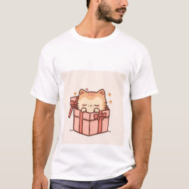Schlafende Kawaii Ingwerkatze in rosa Geschenkbox T-Shirt