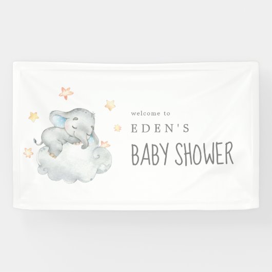 Schlafende kleine Elefantenjunge Babydusche Willko Banner (Horizontal)