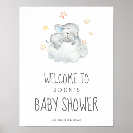 Schlafende kleine Elefantenjunge Babydusche Willko Poster (Vorne)
