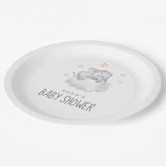 Schlafende kleine Elefantenjunge Dusche Pappteller (Schrägansicht)