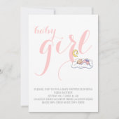 Schlafende kleine Mädchen Dusche elegant Text pink Einladung (Vorderseite)