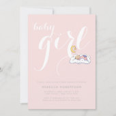 Schlafende kleine Mädchen Dusche rot rosa Typograf Einladung (Vorderseite)