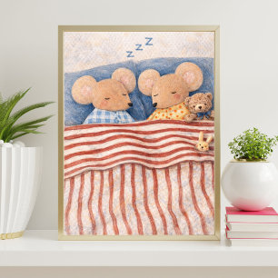 schlafende Mäuse Illustration   süße Mäuse Kunst Poster