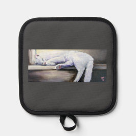 Schlafende Mitte mit Katzenbackofen und Töpfchenha Topflappen