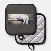 Schlafende Mitte mit Katzenbackofen und Töpfchenha Topflappen (Vorderseite/Rückseite)