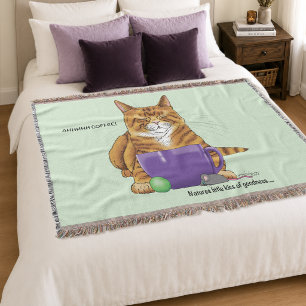 Schlafende Orange-Gelb-Katze-Kaffee-Grün-Purple Decke