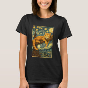 Schlafende orange Katze Klassiker Van Gogh Sternen T-Shirt