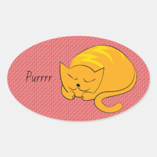Schlafende orange Katze Ovaler Aufkleber
