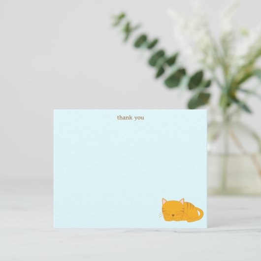 Schlafende Orange Tabby Cat Dankeskarte (Stehend Vorderseite)