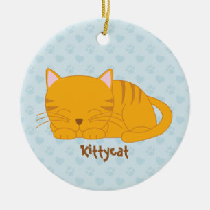 Schlafende Orange Tabby Cat Keramik Ornament