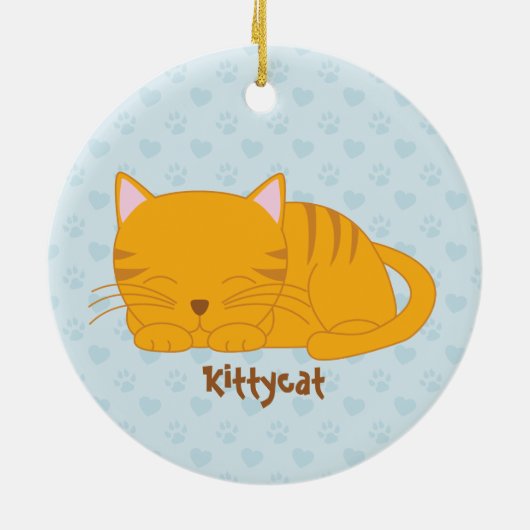 Schlafende Orange Tabby Cat Keramik Ornament (Hinten)