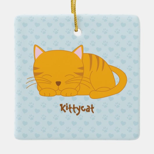 Schlafende Orange Tabby Cat Keramikornament (Vorderseite)