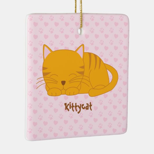 Schlafende Orange Tabby Cat Keramikornament (Rechts)