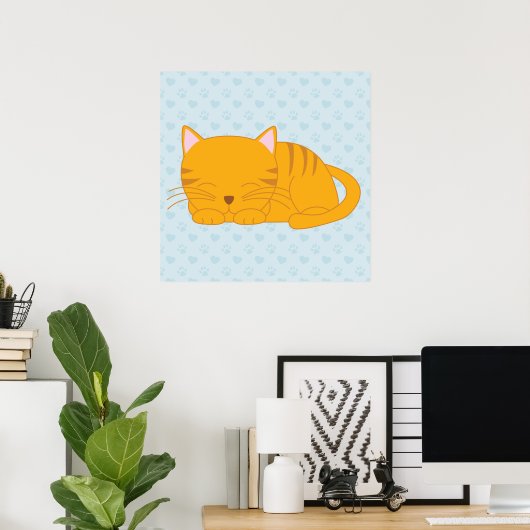 Schlafende Orange Tabby Cat Poster (Heimbüro)