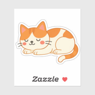 Schlafende orange-weiße Katze – süßer Cartoon-Stil Aufkleber
